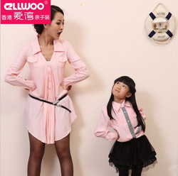 allwoo爱湾亲子装2013新款秋装韩版母子装母女装时尚长袖衬衫